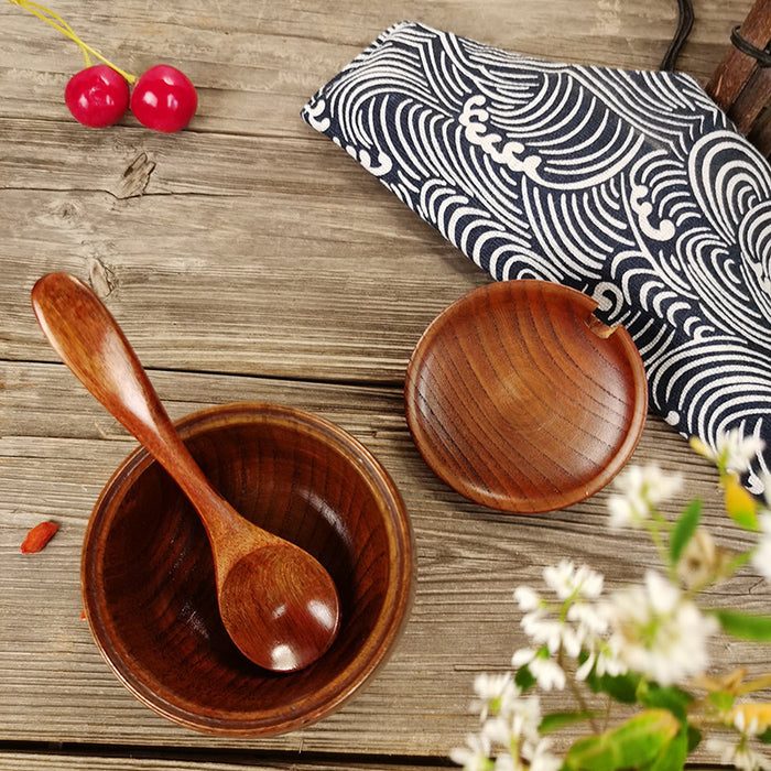 Jujube Wooden Salt Jar With Lid And Spoon