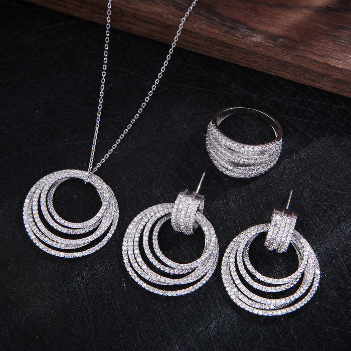 Zircon Ring Earrings & Necklace Set
