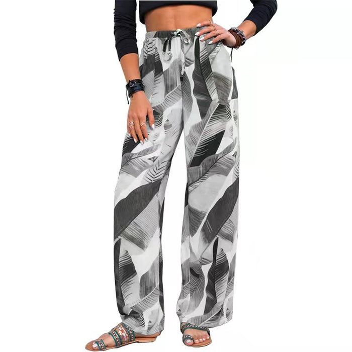 Drawstring Leaf Print Pants