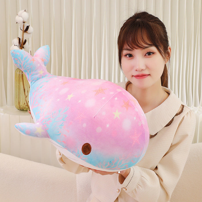 Cute Chubby Doodle Soft And Adorable Dream Starry Sky Colorful Whale Plush Pillow