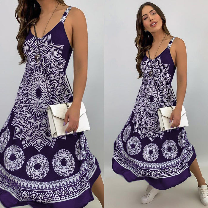 Summer Vintage Elegant Print V-neck Sleeveless Long Dress