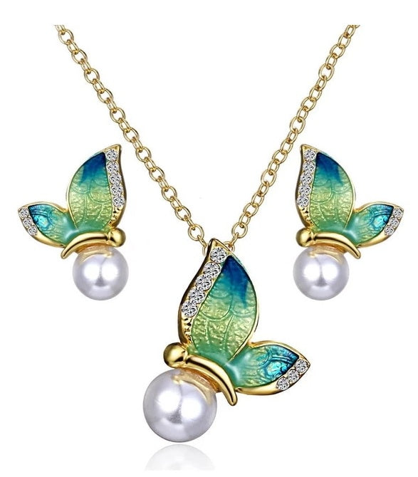 Butterfly Pearl Stud Earrings Set