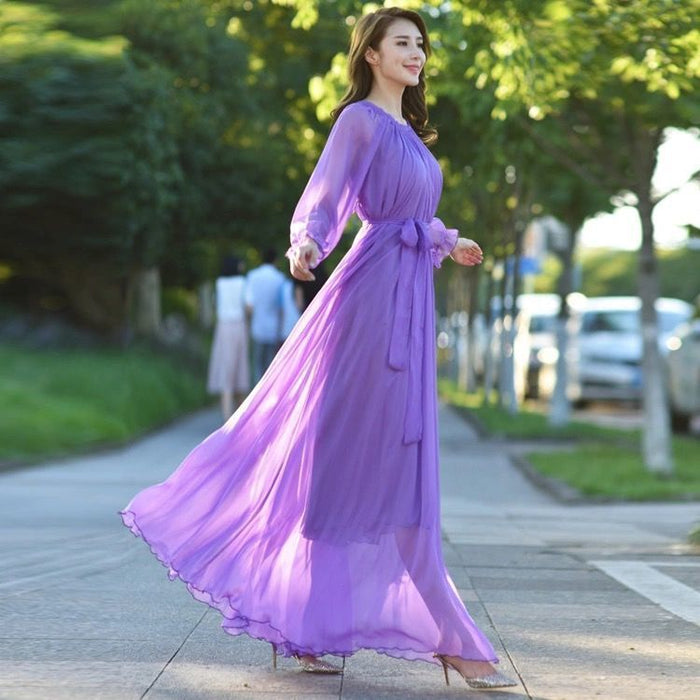 Extra Long Fairy Flowy Long Sleeve Chiffon Beach Dress