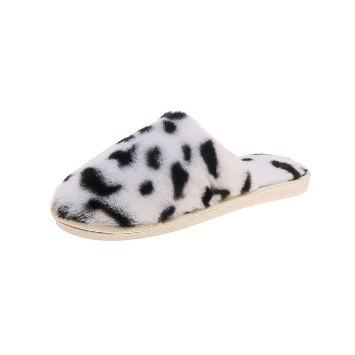 Autumn And Winter Cotton Slippers Women's Toe Cap Leopard Plush