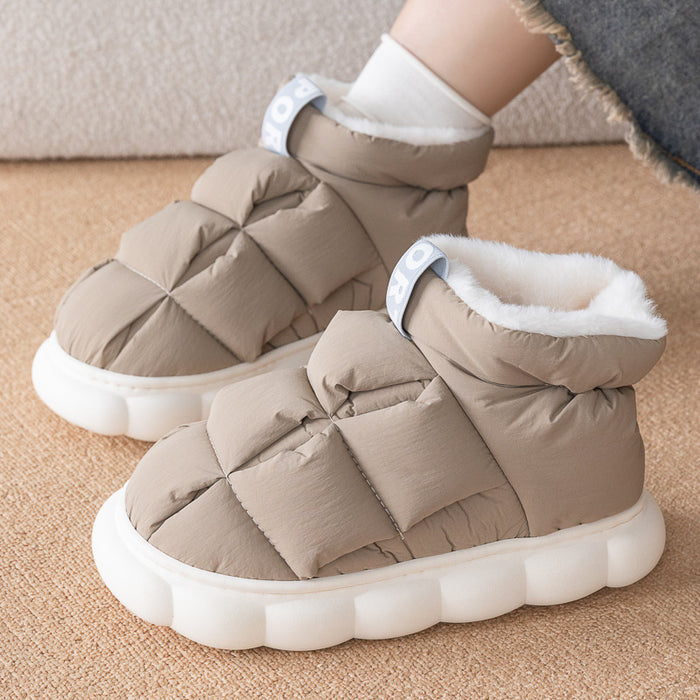 Winter Couple Checkered Cotton Slippers