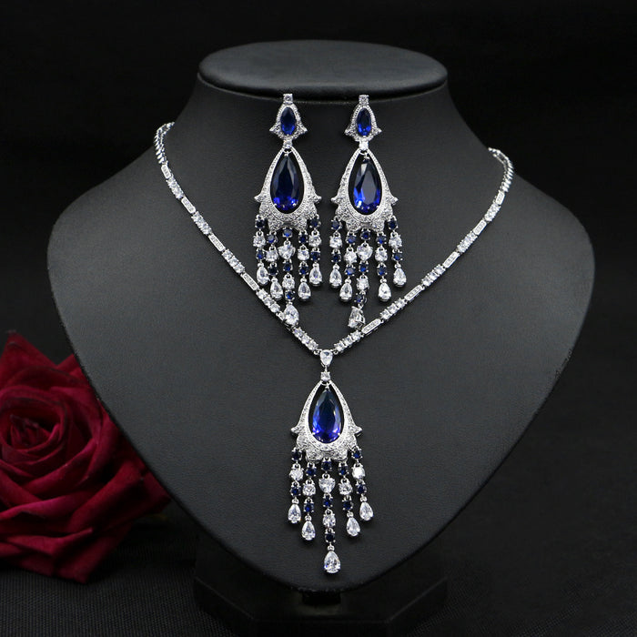 Elegant  Bridal Jewelry Zircon Necklace Tassel Earrings