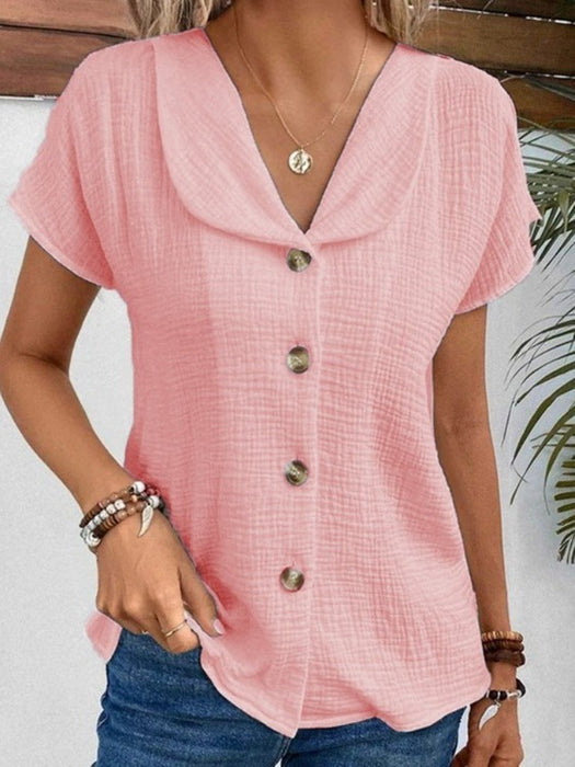 Summer Solid Color Fashion Short-sleeve Cardigan Button Women's Top