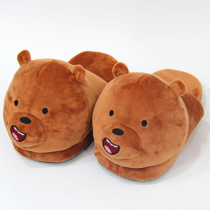 Cute Bear Plush Slippers Couple Home Warm Shoes