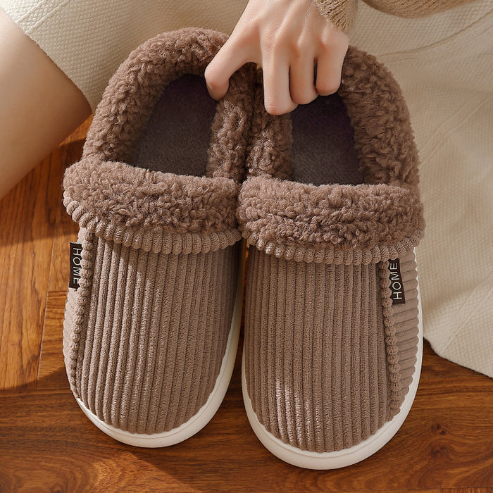 Women's Ankle Wrap Cotton Slippers Fleece-lined Warm Slugged Bottom