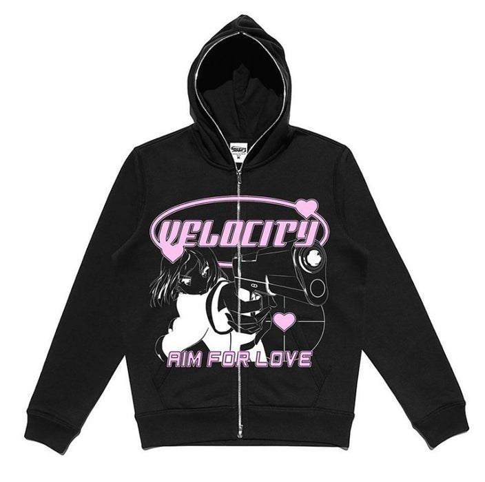 Gothic Black Zip Hoodie Women