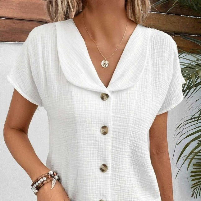 Summer Solid Color Fashion Short-sleeve Cardigan Button Women's Top