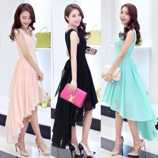 Mid-length Beach Front Short Back Long Chiffon Dress