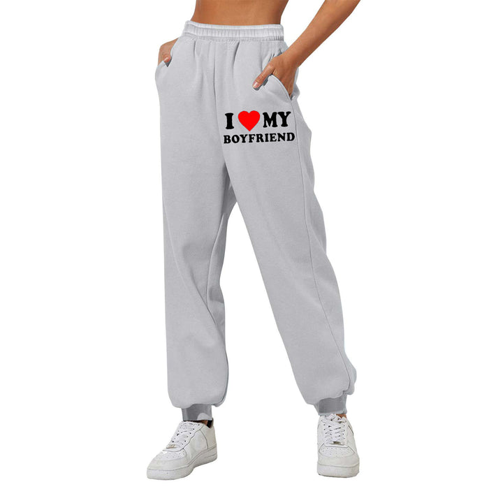 I Love MY BOYFRIEND Printed Trousers Casual Sweatpants Unisex