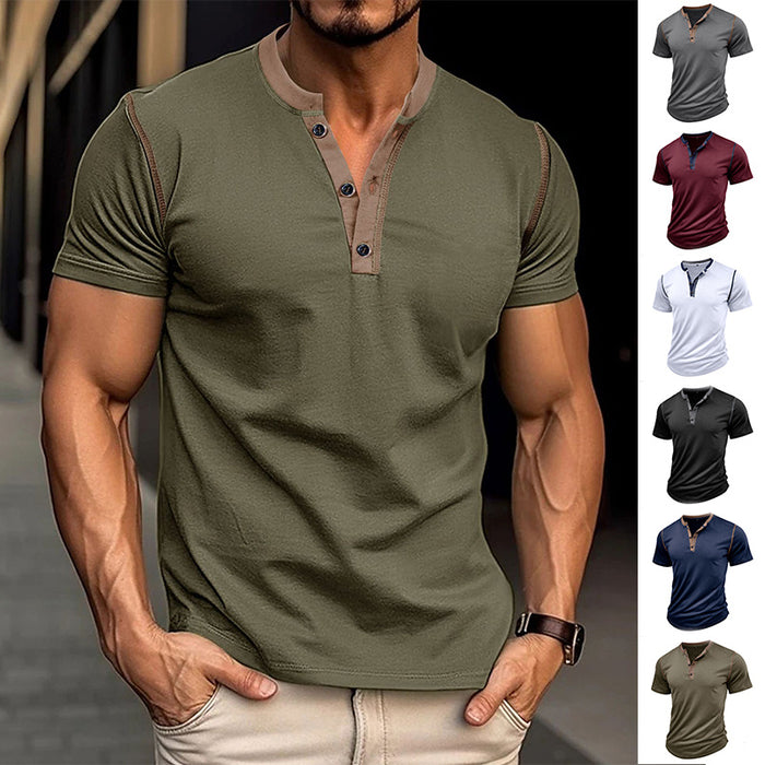 Fashion Short-sleeve Polo Shirt Summer Button V-neck T-shirt Top