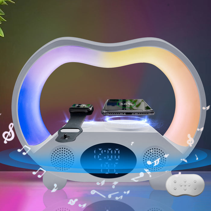 2024 New 6 In 1 Smart Remote Control Bluetooth Ambience Intelligent LED Table Lamp Multi-function Wireless Charger Night Light Bluetooth Speaker