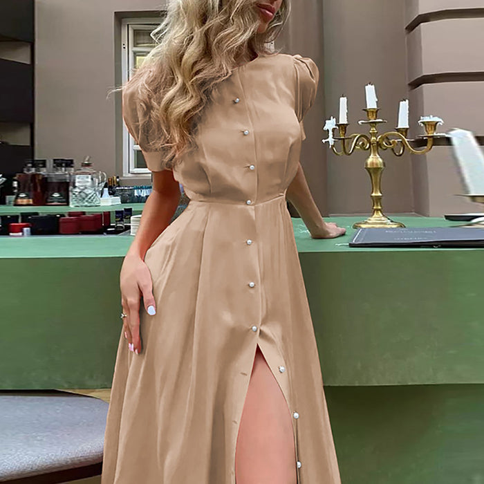 Elegant Slim High Waist Cardigan Button Mid-length Dress