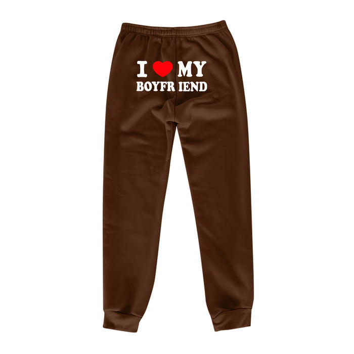 I Love MY BOYFRIEND Printed Trousers Casual Sweatpants Unisex