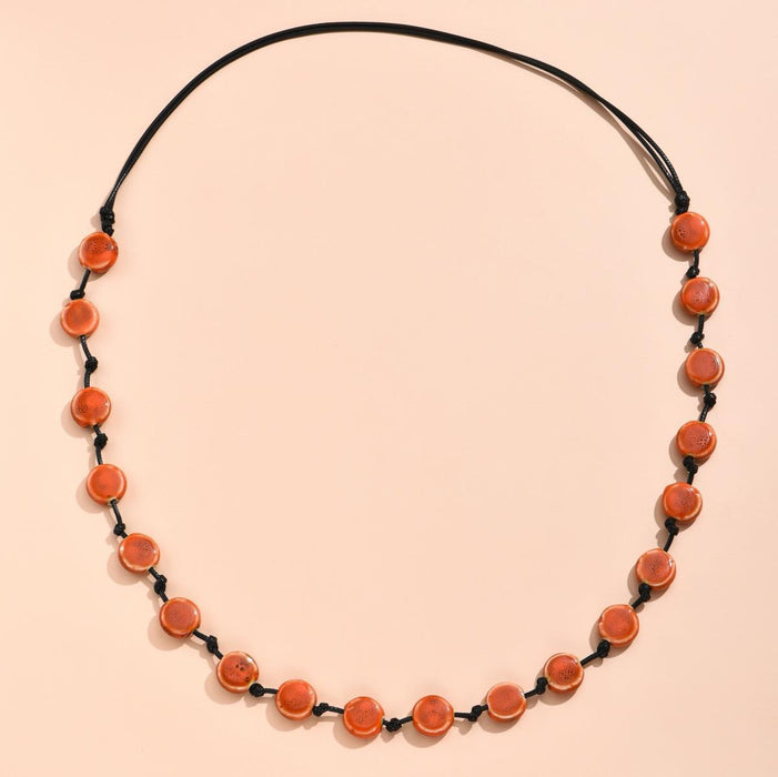 Flat Beads Long Necklace