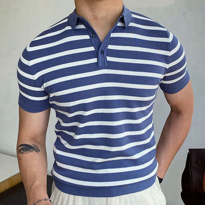 Blue Striped Polo Shirt For Men
