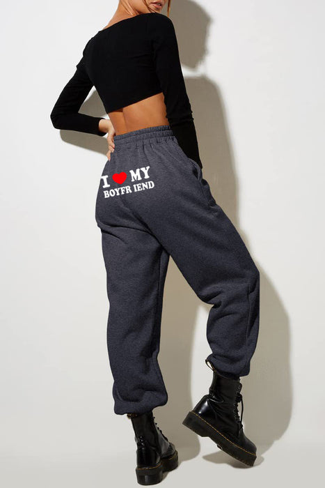 I Love MY BOYFRIEND Printed Trousers Casual Sweatpants Unisex