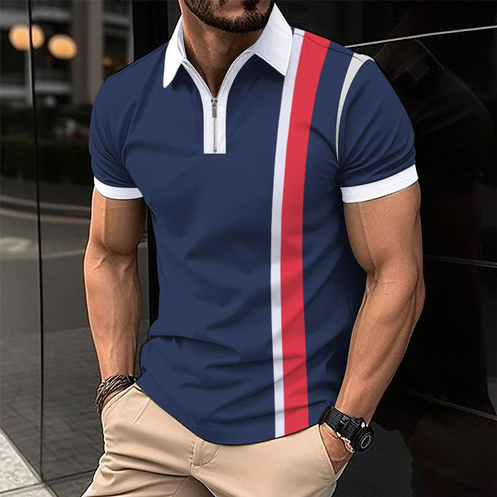 Stripe Printed Casual Polo Shirt