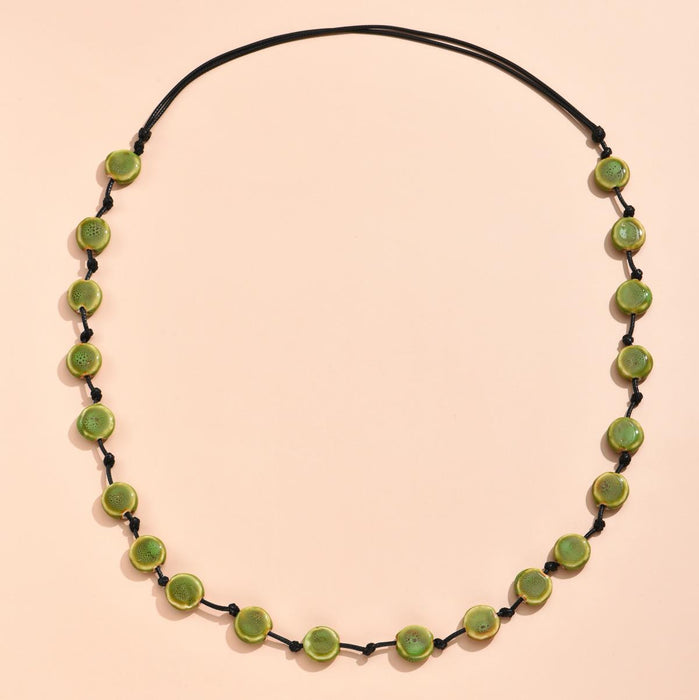 Flat Beads Long Necklace