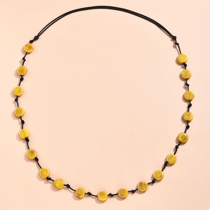 Flat Beads Long Necklace