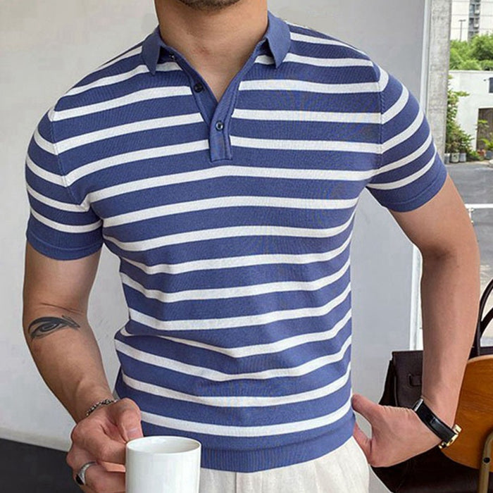 Blue Striped Polo Shirt For Men