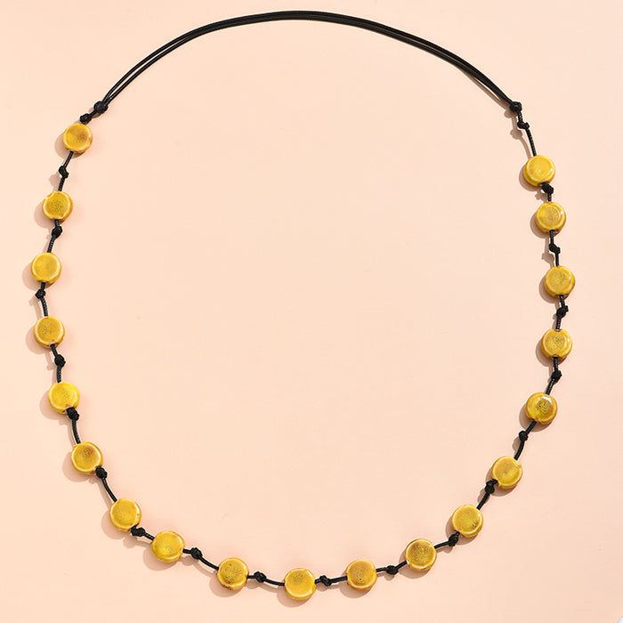 Flat Beads Long Necklace