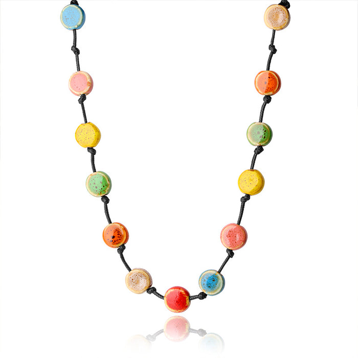 Flat Beads Long Necklace