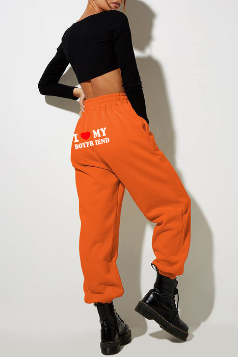 I Love MY BOYFRIEND Printed Trousers Casual Sweatpants Unisex