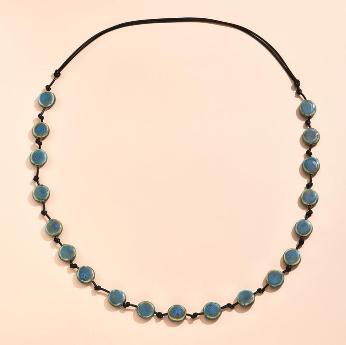 Flat Beads Long Necklace