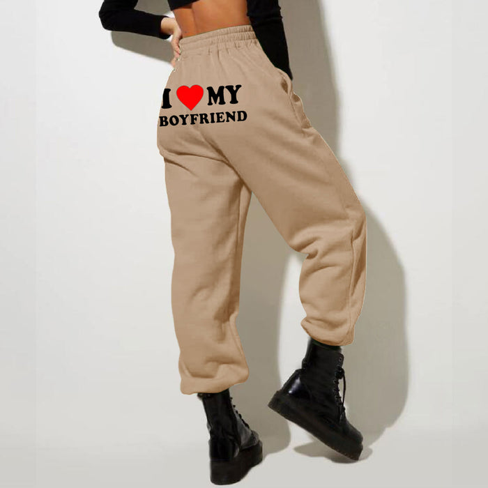 I Love MY BOYFRIEND Printed Trousers Casual Sweatpants Unisex