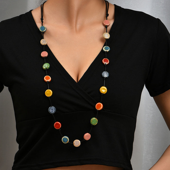 Flat Beads Long Necklace