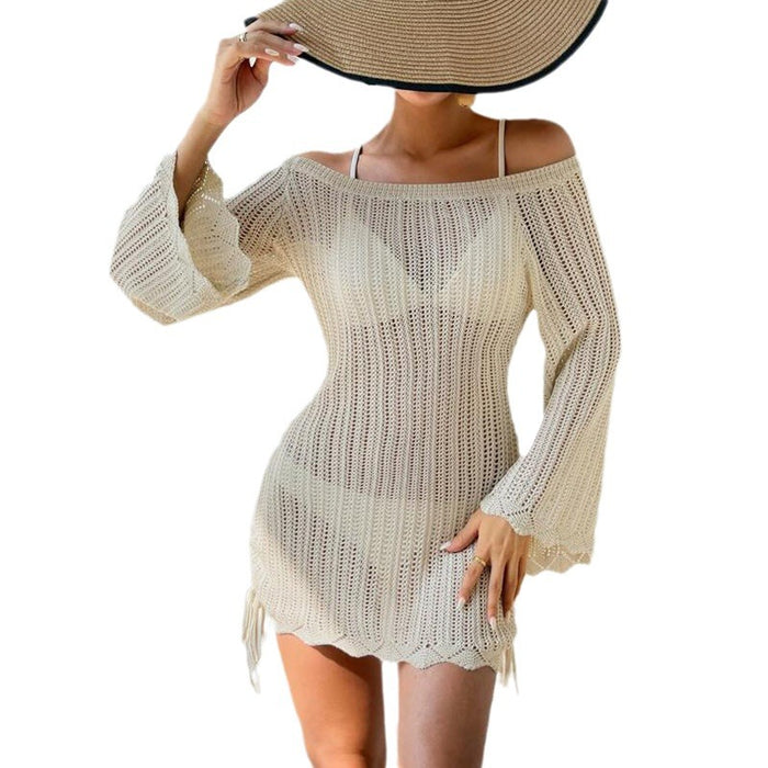 Solid Color Knitted Beach Bikini Swimsuit Blouse