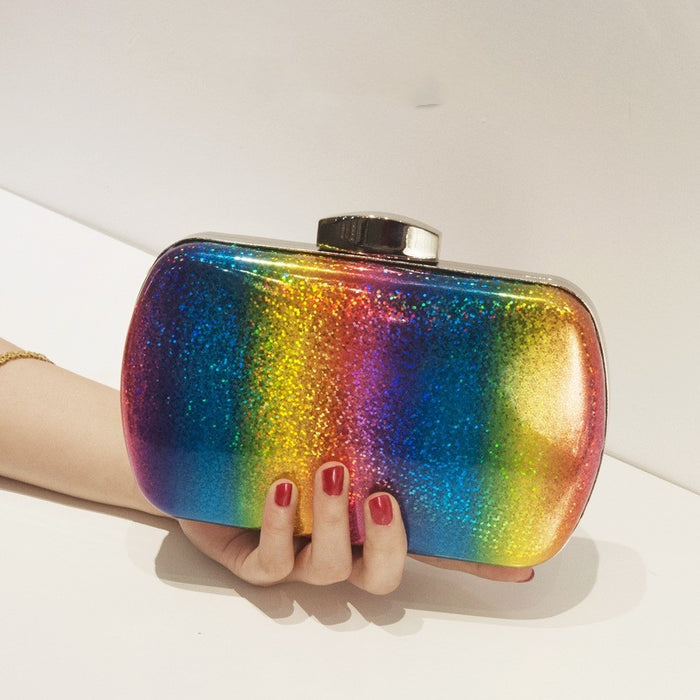 Summer Versatile Rainbow Color Dinner Bag Laser Pu Clutch Gradient Color Women's Bag