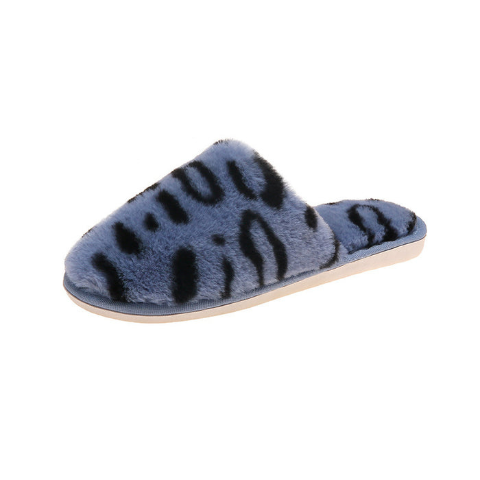 Autumn And Winter Cotton Slippers Women's Toe Cap Leopard Plush