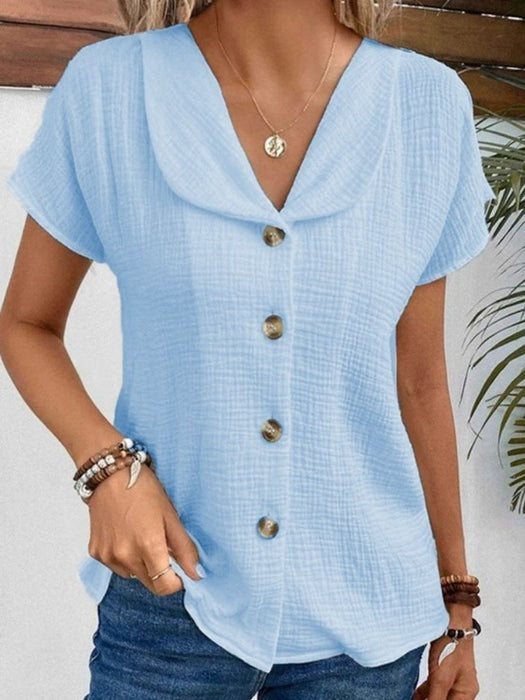 Summer Solid Color Fashion Short-sleeve Cardigan Button Women's Top