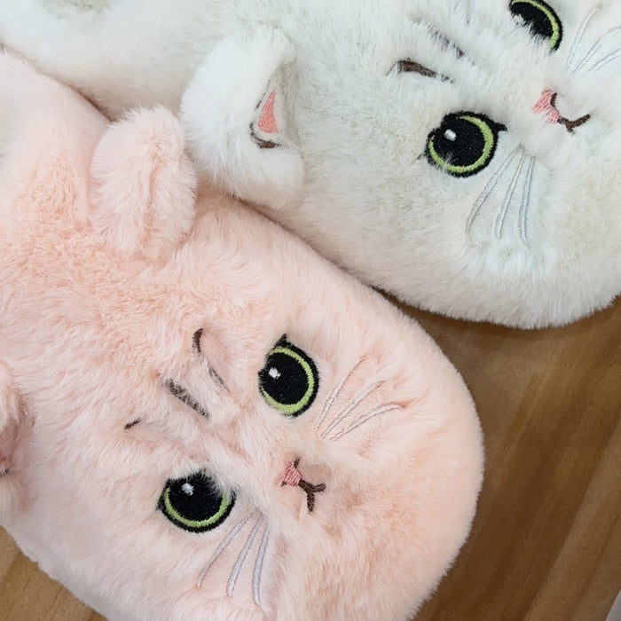 Cute Cat Plush Slippers For Couple Non-slip House Shoes