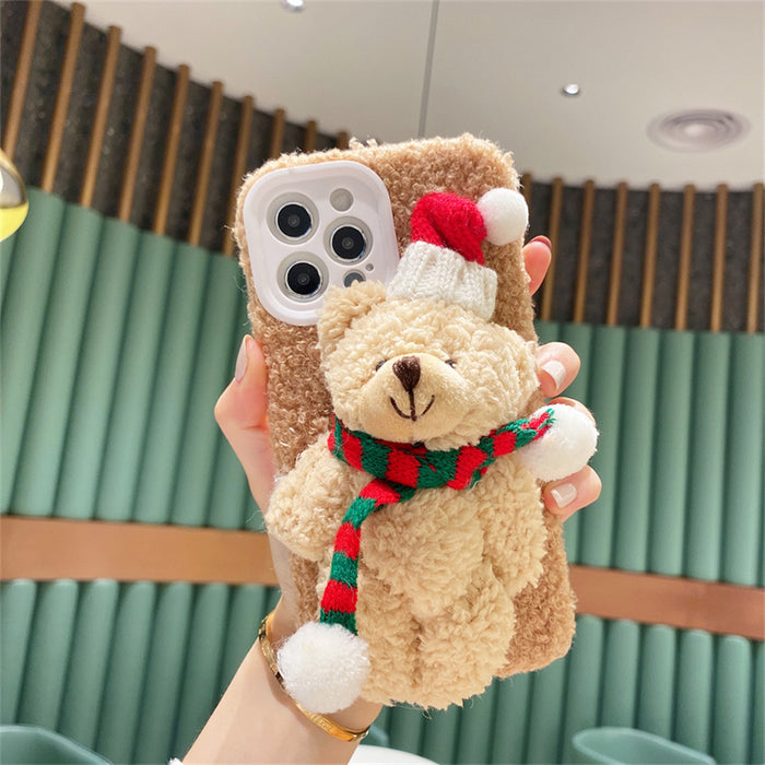 Christmas Bear Plush Mobile Phone Case