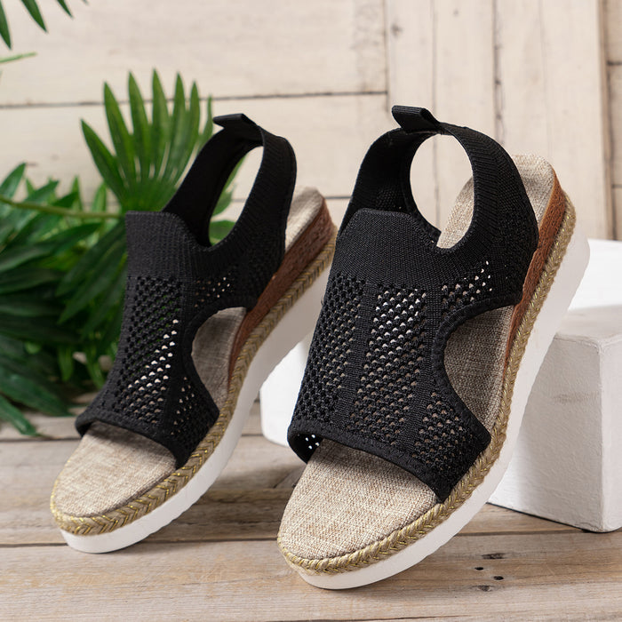 New Hollow Wedges Sandals Summer Fly Woven Breathable Mesh Shoes For Women Peep-Toe Sandals