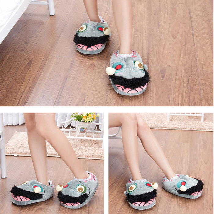 Halloween Cartoon Zombie-monster House Winter Funny Thick Non-slip Warm Cotton Slippers