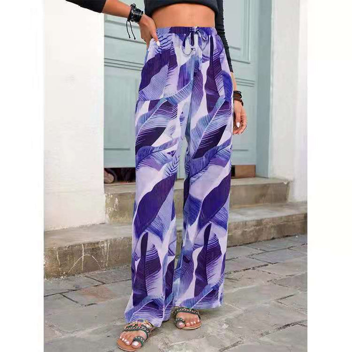 Drawstring Leaf Print Pants