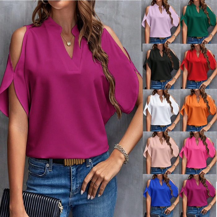V-neck Graceful And Fashionable Off-the-shoulder Sleeves Top