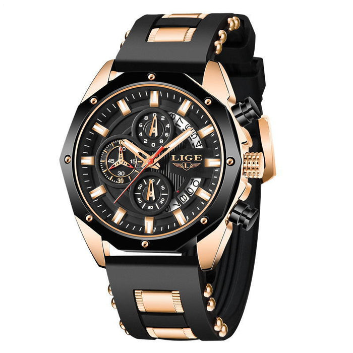 Fashion Mens Watch Silicone Sports Watch Quartz Date Clock Waterproof Wristwatch Chronograph