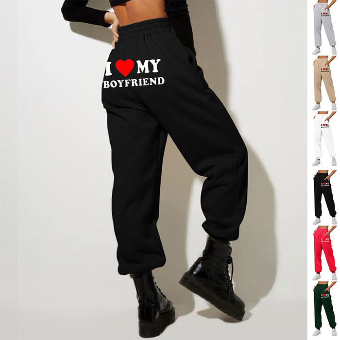 I Love MY BOYFRIEND Printed Trousers Casual Sweatpants Unisex