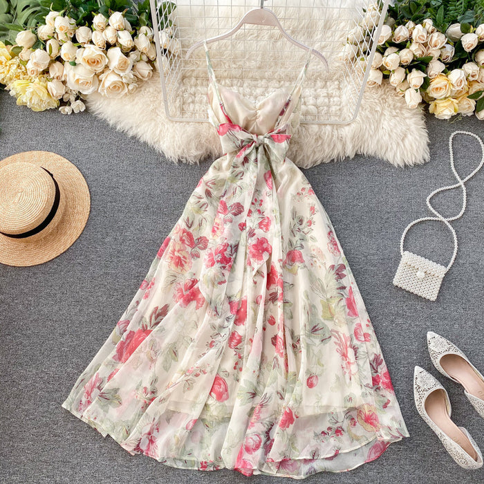 Tie Long Skirt Printed Beach Dress