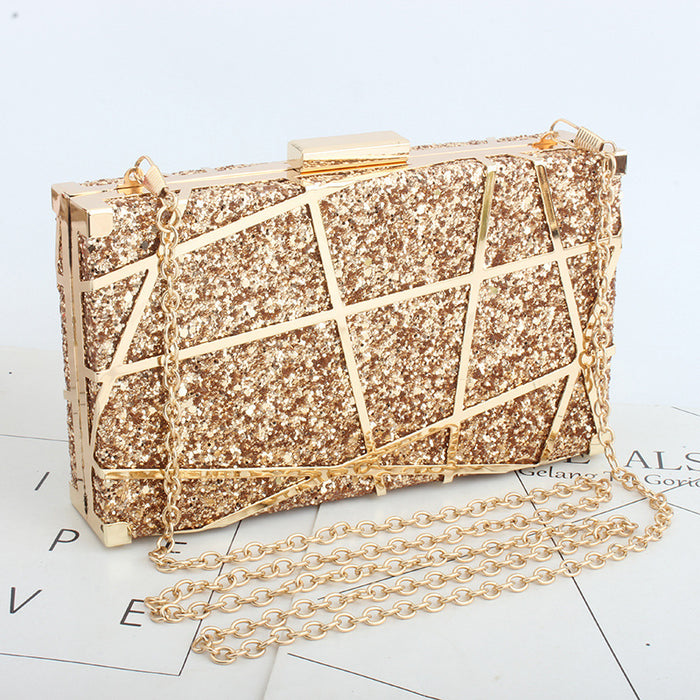 Metal Hollow Chain Hand Holding Glitter Small Square Bag Women
