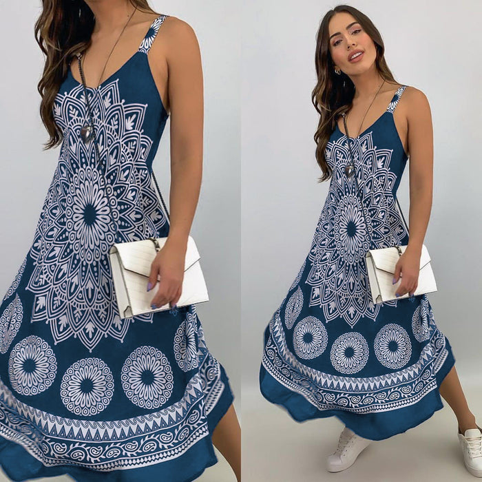 Summer Vintage Elegant Print V-neck Sleeveless Long Dress