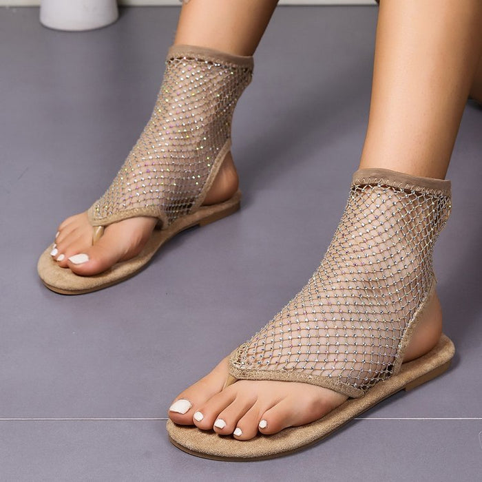 Rhinestone Mesh Flat Sandals